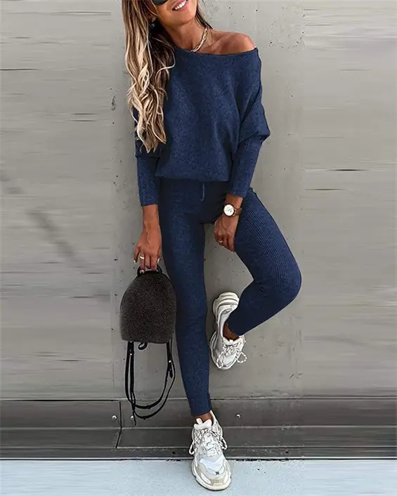 Women Casual Lace-Up One-Shoulder Pants Set Brown - Image 3