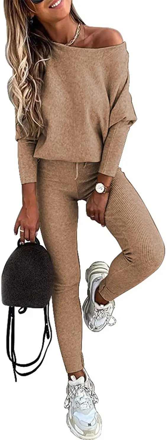 Women Casual Lace-Up One-Shoulder Pants Set Brown - Image 4