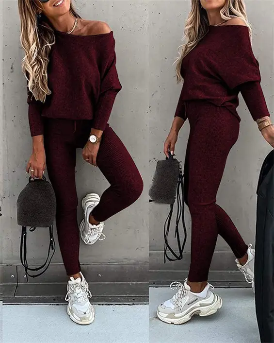 Women Casual Lace-Up One-Shoulder Pants Set Brown - Image 6