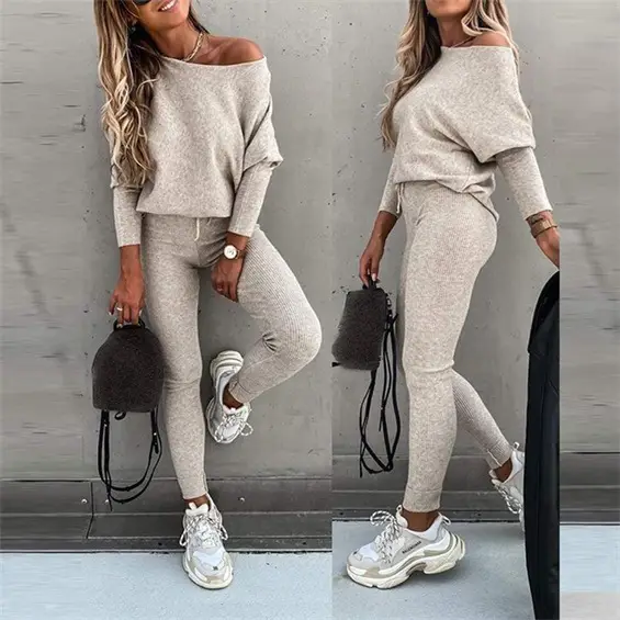 Women Casual Lace-Up One-Shoulder Pants Set Brown - Image 7