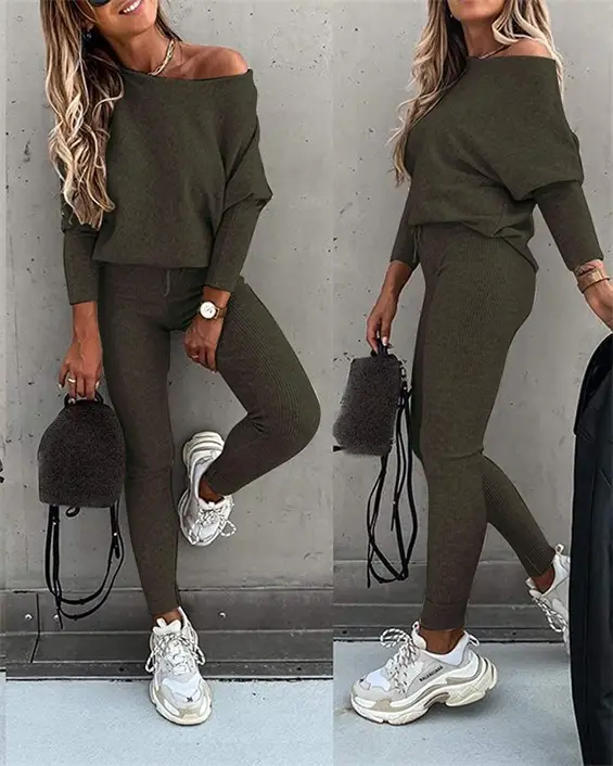 Women Casual Lace-Up One-Shoulder Pants Set Brown - Image 8