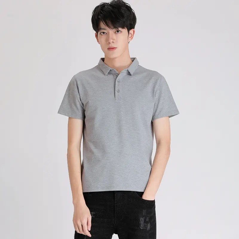 Men's Grey Short Sleeve Pure Cotton Polo T-Shirt - Image 2