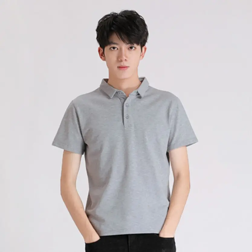 Men's Grey Short Sleeve Pure Cotton Polo T-Shirt - Image 4