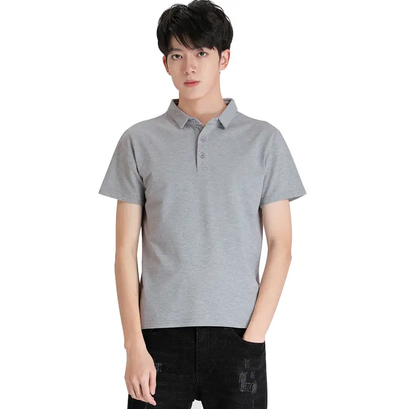 Men's Grey Short Sleeve Pure Cotton Polo T-Shirt - Image 5