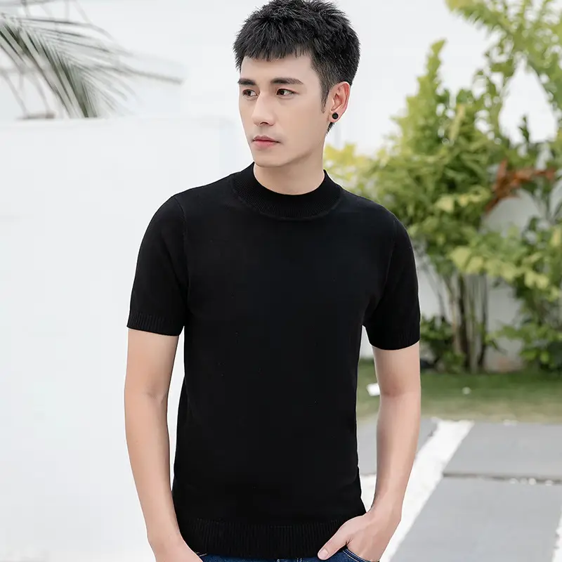 Men's White Thin Half-Turtleneck Knit Sweater