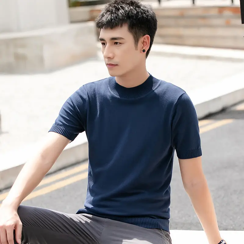 Men's White Thin Half-Turtleneck Knit Sweater