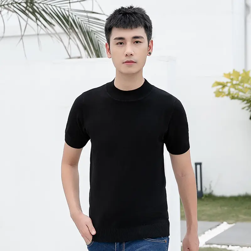 Men's White Thin Half-Turtleneck Knit Sweater