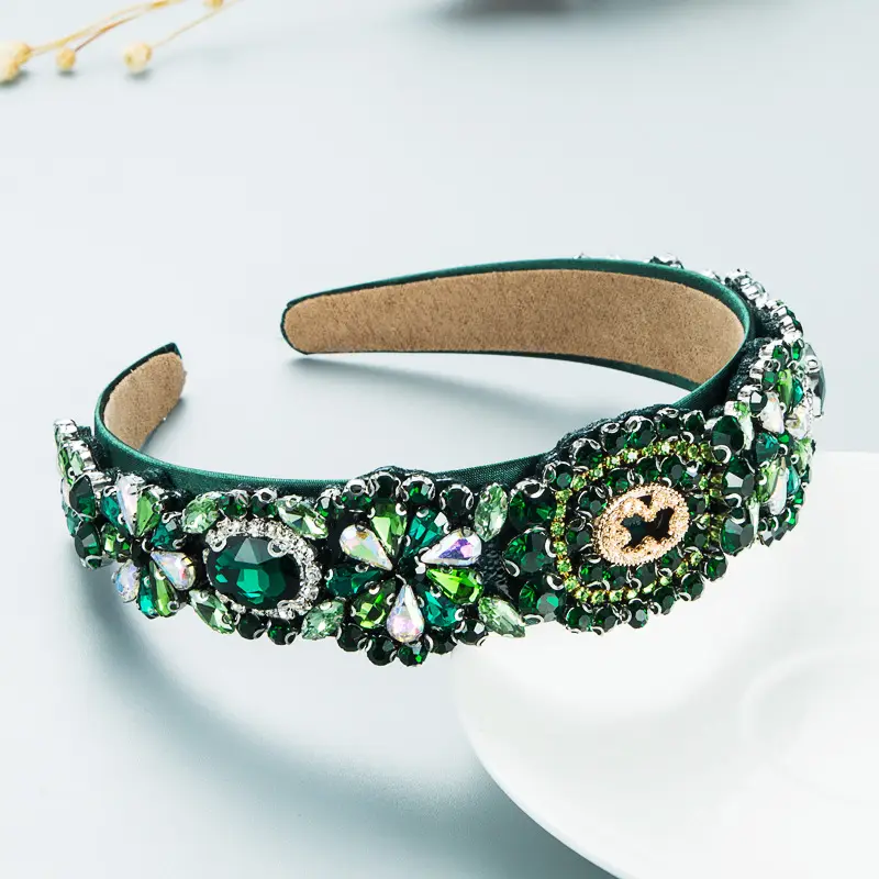 Green Full Diamond Baroque Hair Hoop for Women