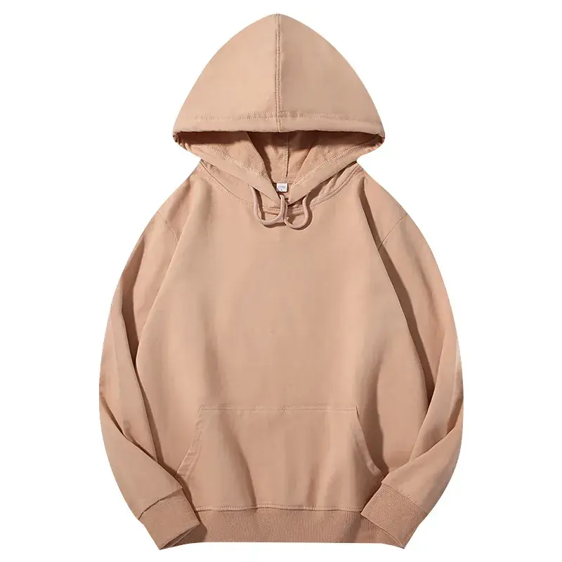 Men's Beige Terry Hooded Pullover Sweater - Image 2