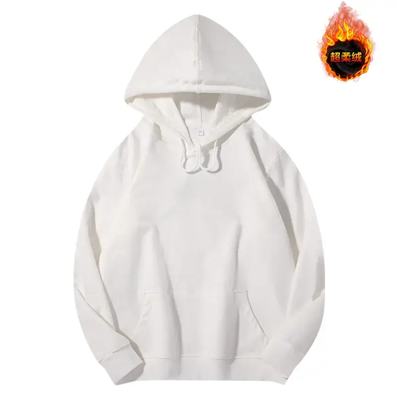 Men's Beige Terry Hooded Pullover Sweater - Image 22
