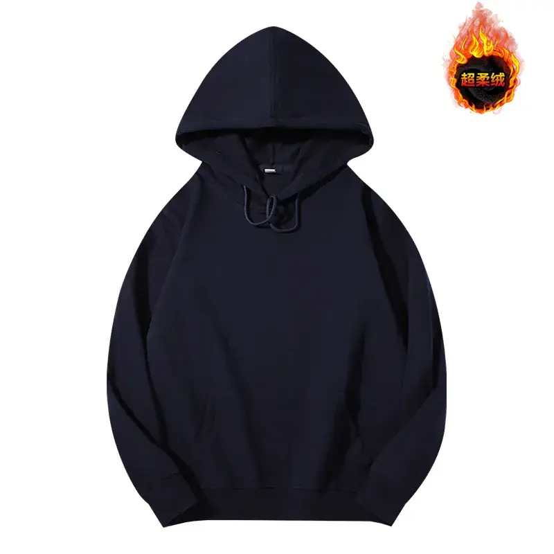 Men's Beige Terry Hooded Pullover Sweater - Image 28
