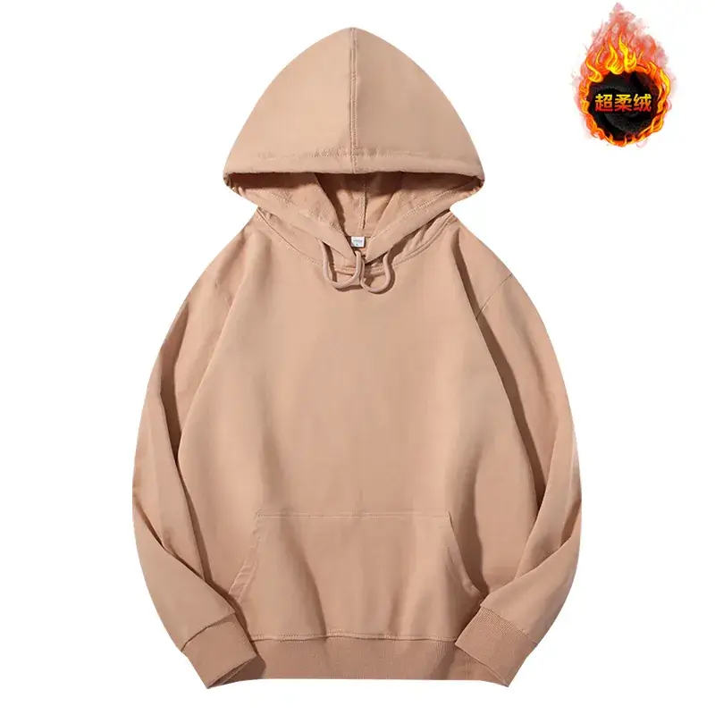 Men's Beige Terry Hooded Pullover Sweater - Image 31