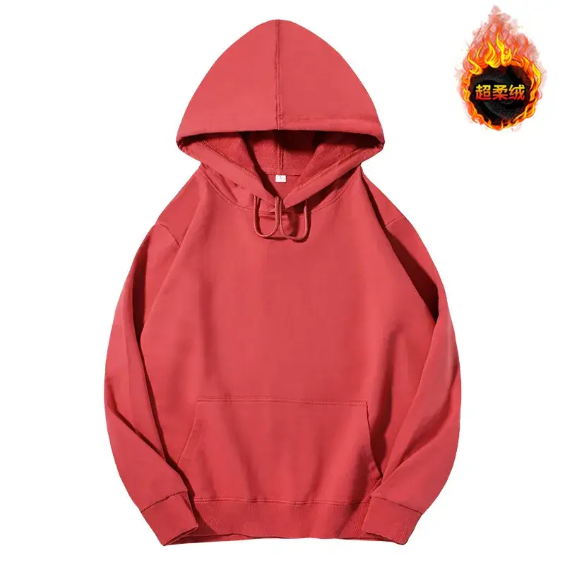 Men's Beige Terry Hooded Pullover Sweater - Image 34