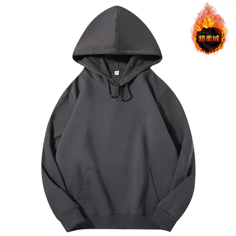 Men's Beige Terry Hooded Pullover Sweater - Image 37