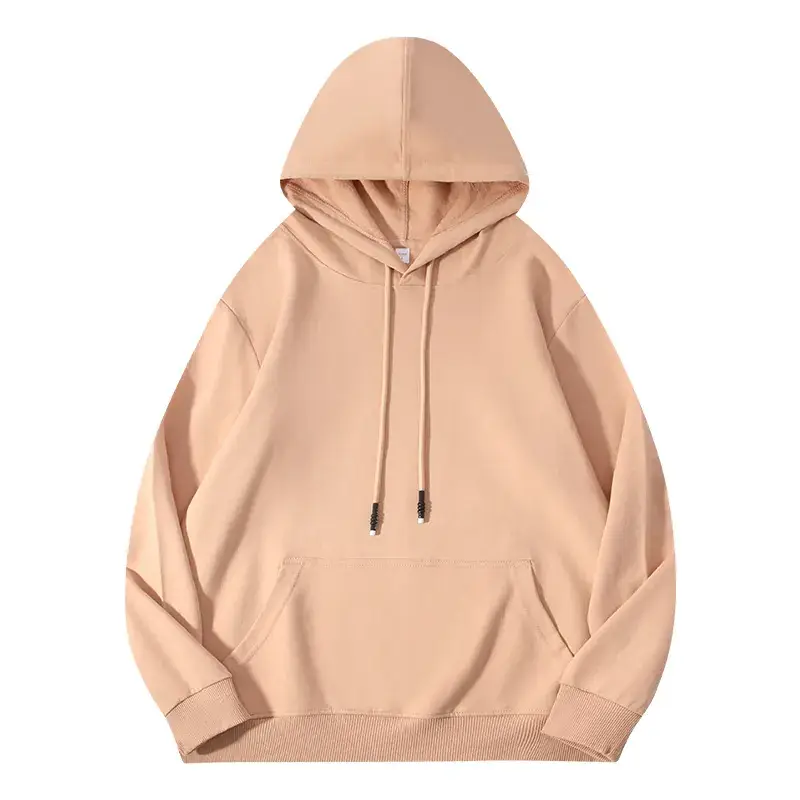 Men's Beige Terry Hooded Pullover Sweater - Image 38