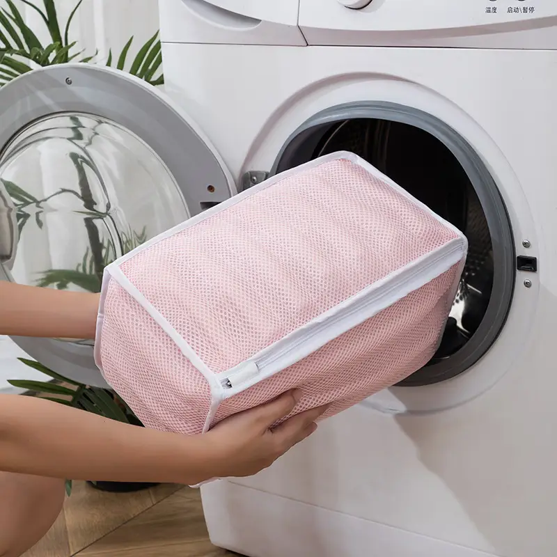 Pink Mesh Shoes Washing Bag for Home Storage
