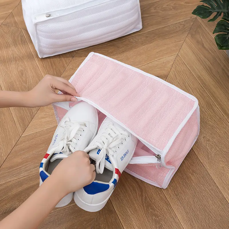Pink Mesh Shoes Washing Bag for Home Storage