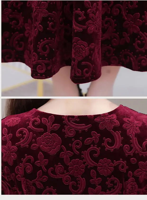 Gold Velvet Collar Long Dress for Women Autumn Winter — feature 17