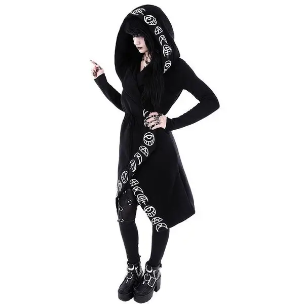 Women Punk Black Long Sleeve Cardigan Sweater Moon Print - Image 4