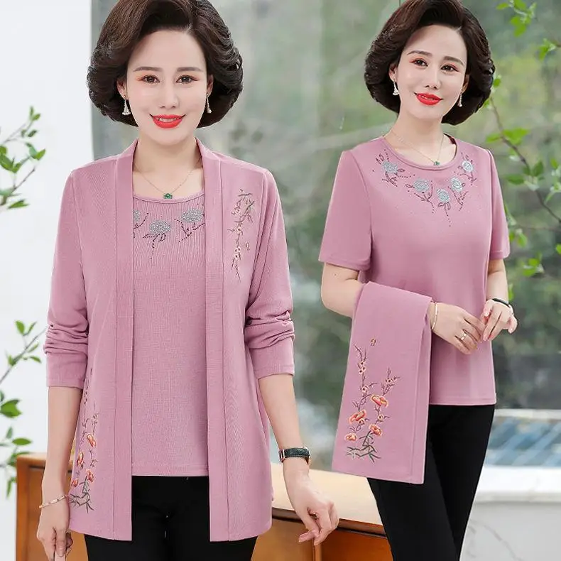 Middle-aged Women Knitted Red Sweater Set Extra Large - Image 6