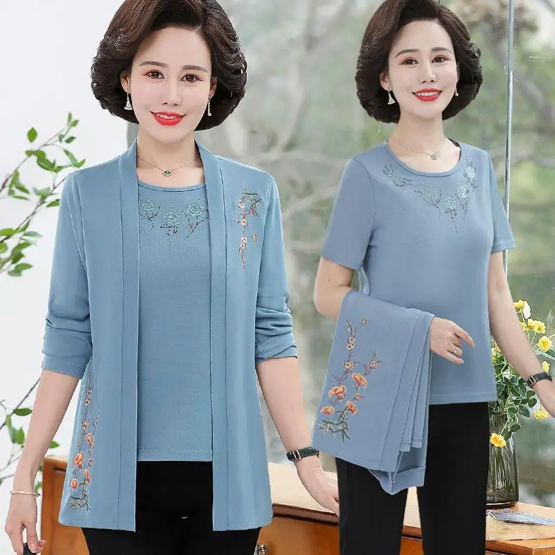 Middle-aged Women Knitted Red Sweater Set Extra Large - Image 7