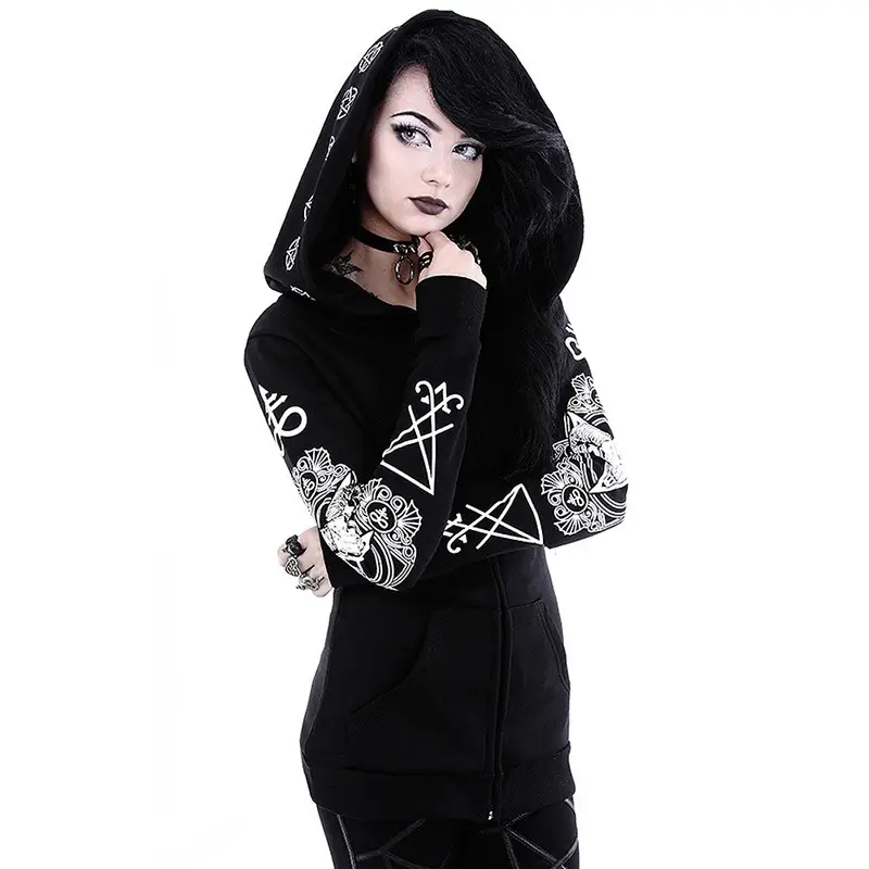 Black Punk Hooded Sweatshirt with Moon Print - Image 4