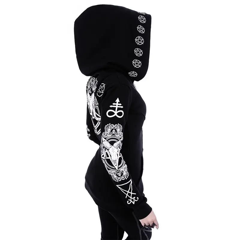 Black Punk Hooded Sweatshirt with Moon Print - Image 5
