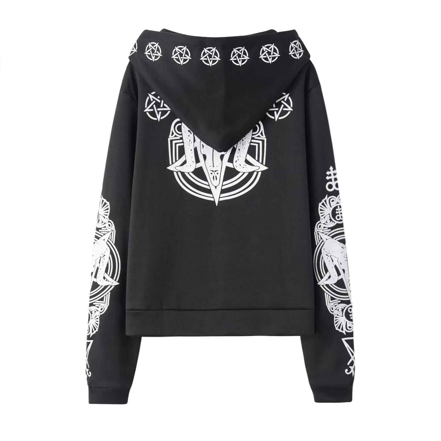 Black Punk Hooded Sweatshirt with Moon Print - Image 6