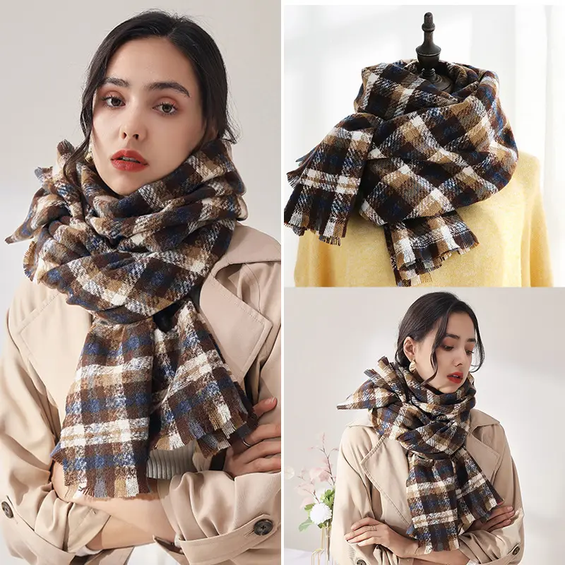Women's Korean Sweet Cashmere Shawl Brown Green Fringed 2025 - Image 12