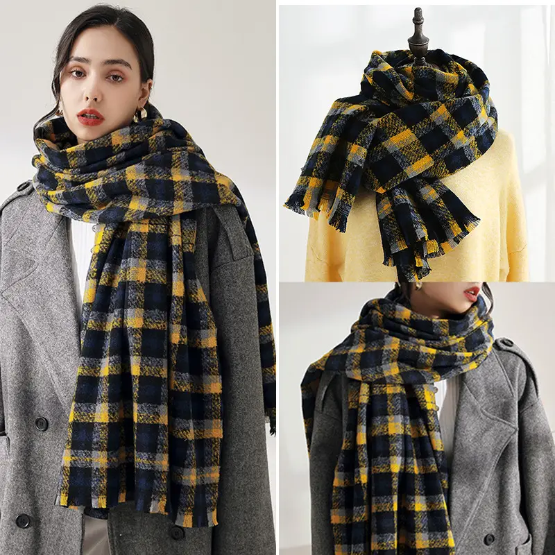 Women's Korean Sweet Cashmere Shawl Brown Green Fringed 2025 - Image 13