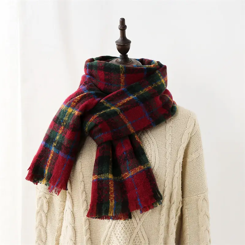 Women's Korean Sweet Cashmere Shawl Brown Green Fringed 2025 - Image 14