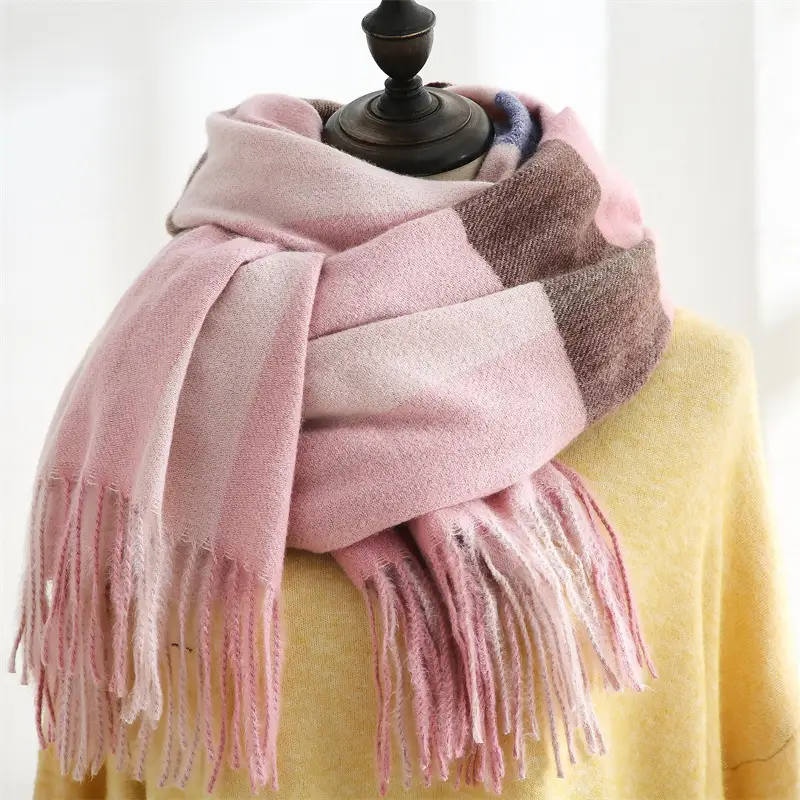Women's Korean Sweet Cashmere Shawl Brown Green Fringed 2025 - Image 10