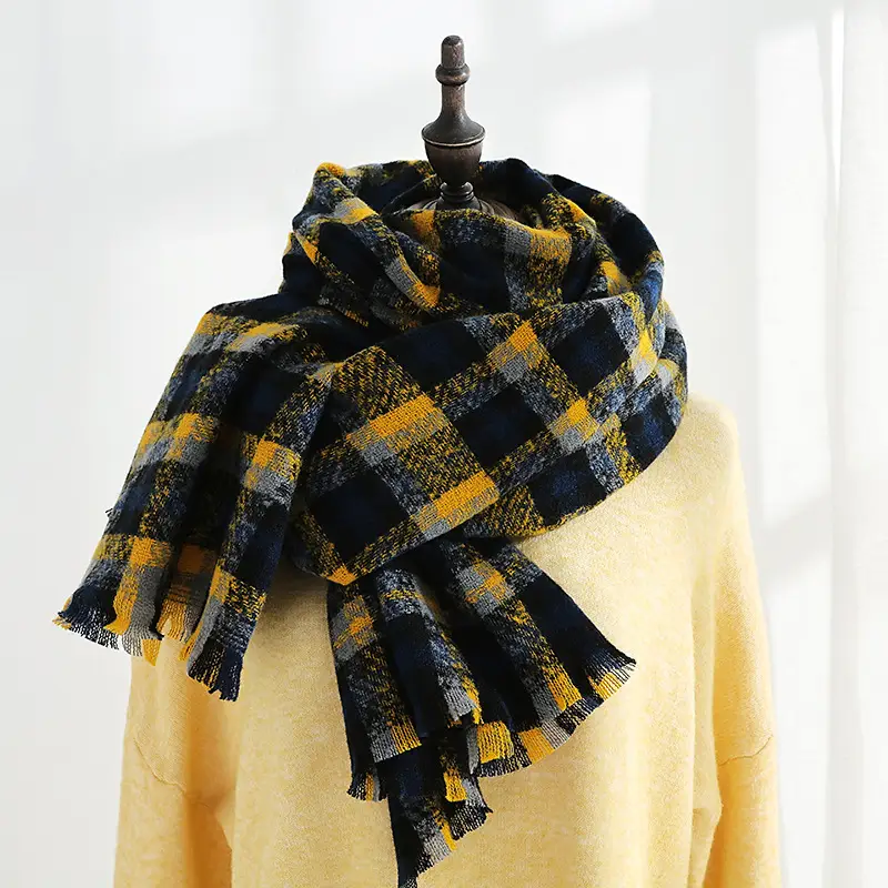 Women's Korean Sweet Cashmere Shawl Brown Green Fringed 2025 - Image 2