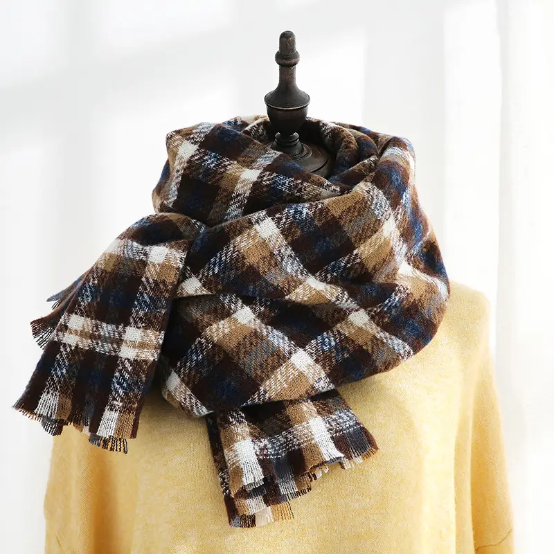 Women's Korean Sweet Cashmere Shawl Brown Green Fringed 2025 - Image 3