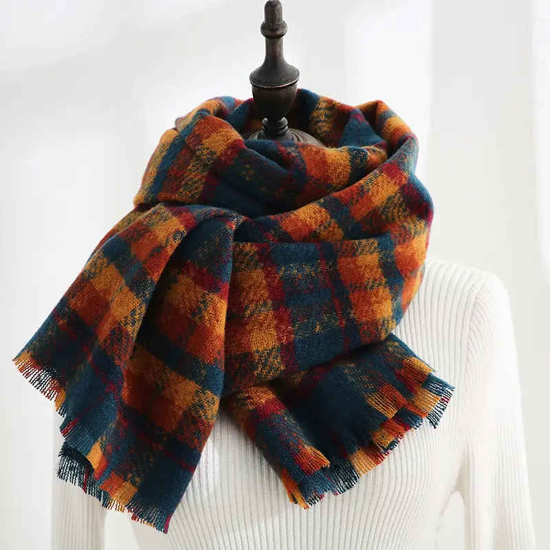 Women's Korean Sweet Cashmere Shawl Brown Green Fringed 2025 - Image 4