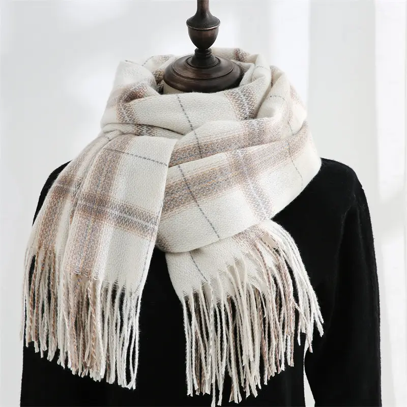 Women's Korean Sweet Cashmere Shawl Brown Green Fringed 2025 - Image 5
