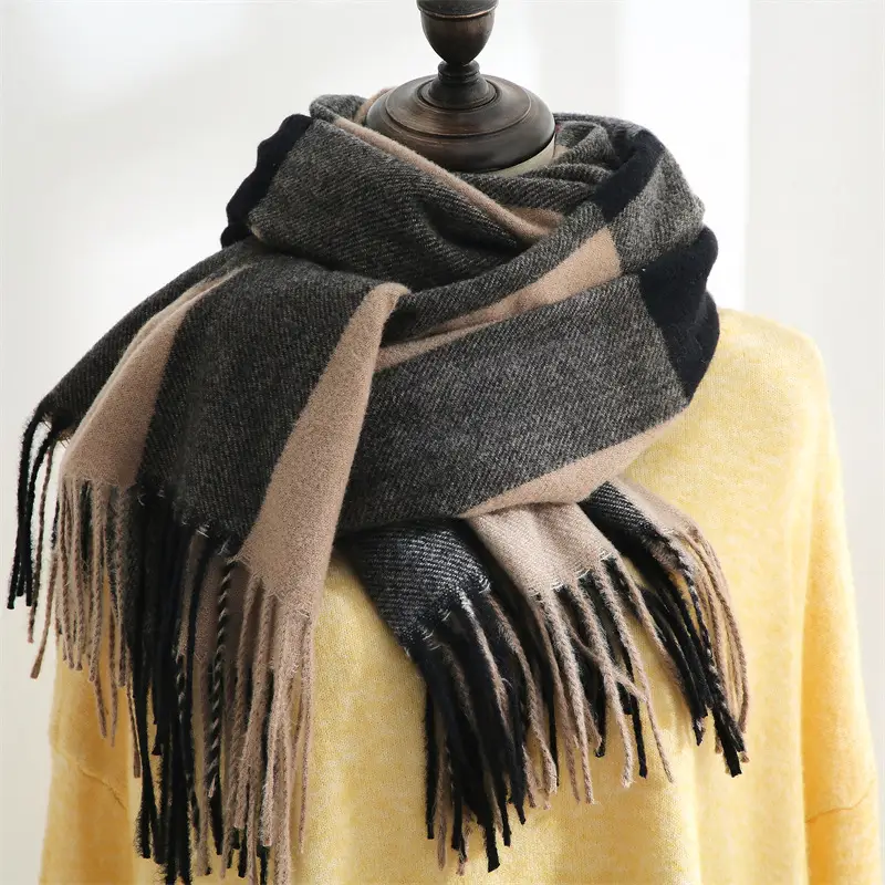 Women's Korean Sweet Cashmere Shawl Brown Green Fringed 2025 - Image 7