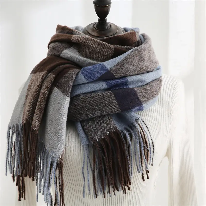 Women's Korean Sweet Cashmere Shawl Brown Green Fringed 2025 - Image 8