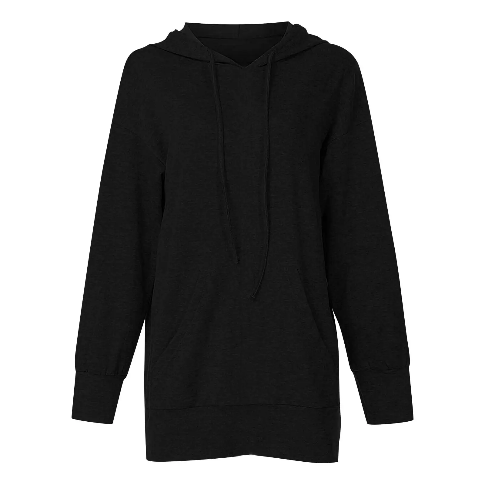 Women's Maroon Long Hooded Sweatshirt Dress with Front Pocket - Image 4
