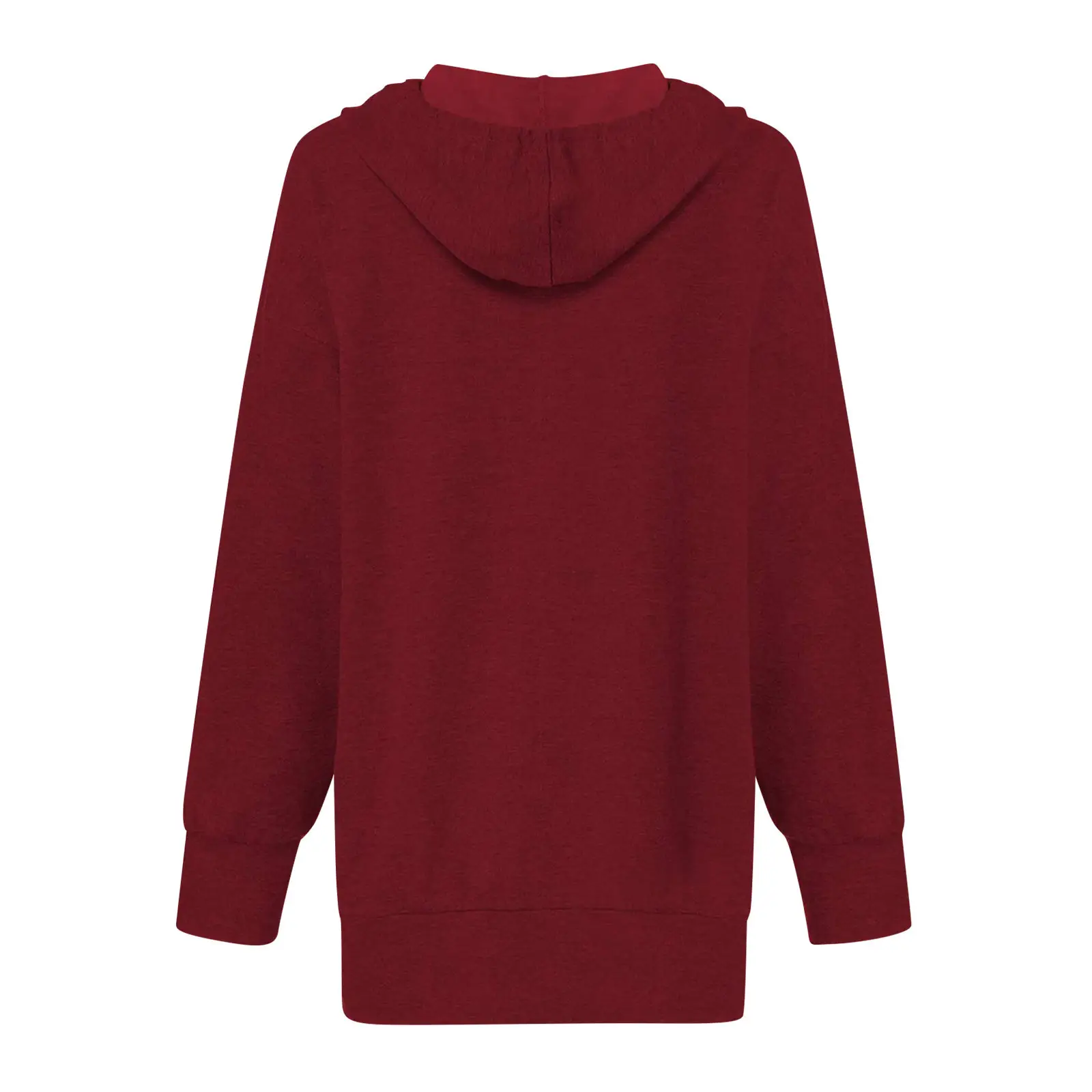 Women's Maroon Long Hooded Sweatshirt Dress with Front Pocket — feature 7