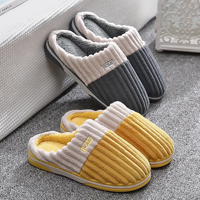 Wholesale Home Cotton Slippers for Men and Women, Winter Indoor Non-Slip Couple's Simple Striped Plush Warm Cotton Slippers for Winter - Image 9