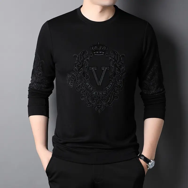 Men's 2024 T-Shirt Dark Blue Round Neck Long Sleeve - Image 4