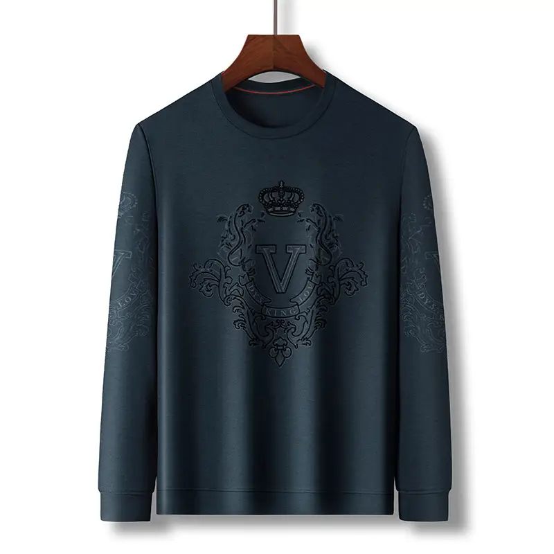 Men's 2024 T-Shirt Dark Blue Round Neck Long Sleeve - Image 5