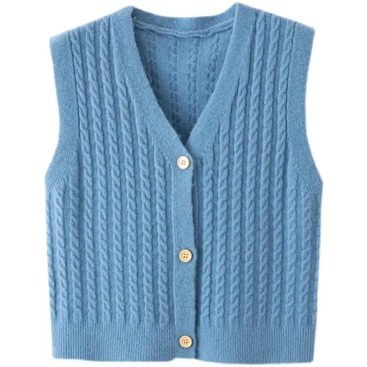 Women's V-Neck Twist Knitted Vest Beige - Image 10