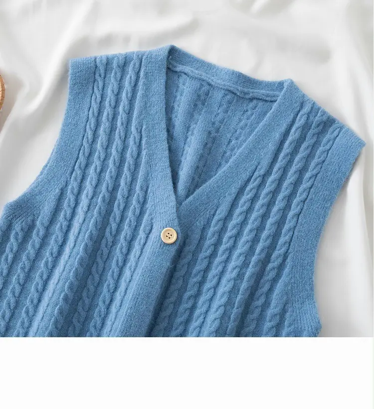 Women's V-Neck Twist Knitted Vest Beige — feature 11