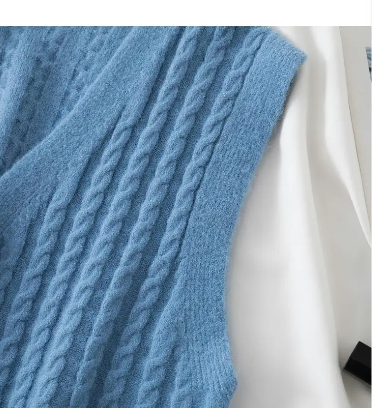 Women's V-Neck Twist Knitted Vest Beige — feature 13