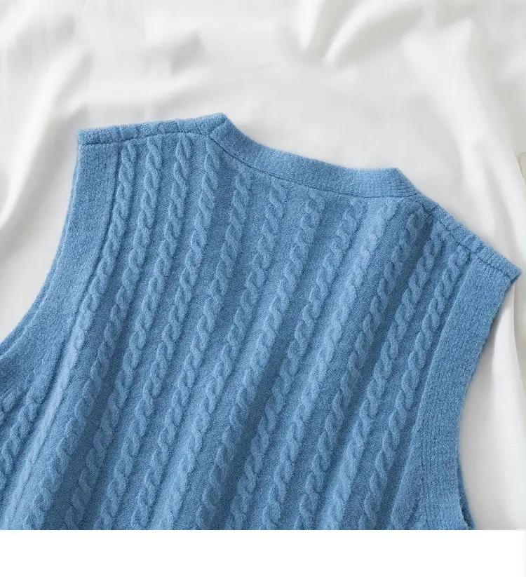 Women's V-Neck Twist Knitted Vest Beige — feature 18