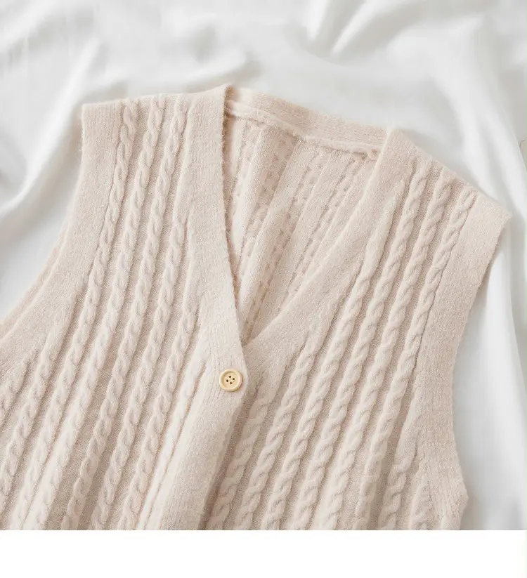 Women's V-Neck Twist Knitted Vest Beige — feature 21