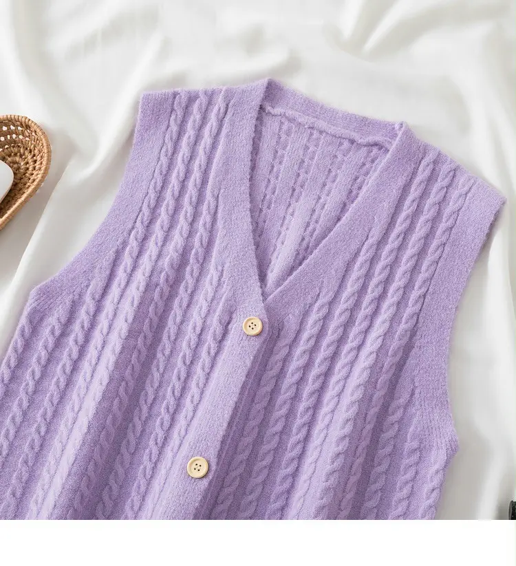 Women's V-Neck Twist Knitted Vest Beige — feature 24