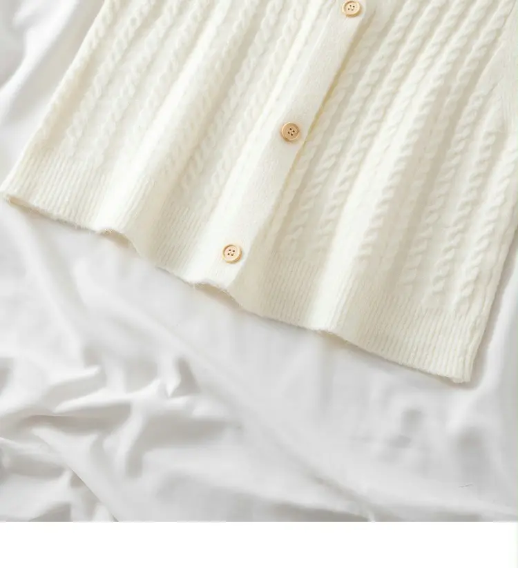 Women's V-Neck Twist Knitted Vest Beige — feature 28